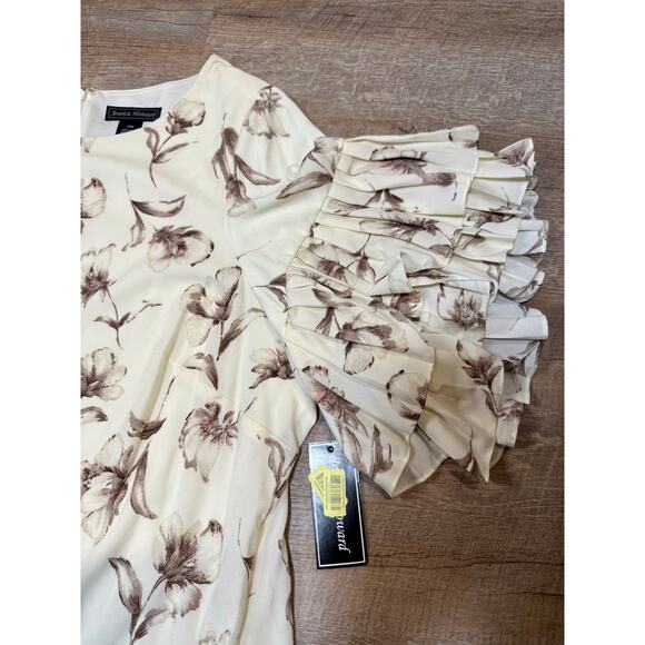 Jessica Howard NWT Floral Cream and Brown Dress with Short Flutter Sleeve - Picture 3 of 6